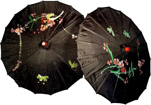 Miniatura 2 de Paquete de 2 paraguas chino japonés de 33 pulgadas para bodas, fotografías, disfraces, cosplay, decoración y otros eventos, 2 paraguas (negro)