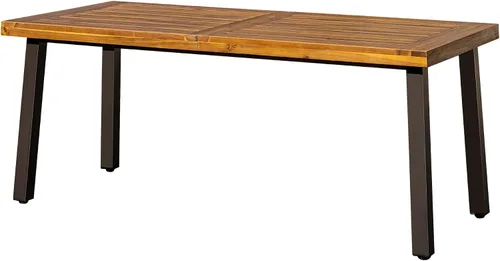Miniatura 8 de Devoko Home Mesa de Comedor de Madera de Acacia para 6 Personas Mesa de Interior y Exterior con Patas de Hierro, Acabado Arenado, Teñido Natural