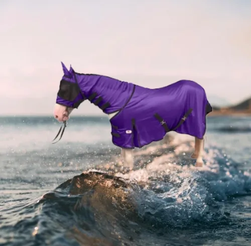Miniatura 14 de Majestic Ally Sábana para mosca de caballo con cubierta para el cuello y máscara para la cabeza, protección transpirable contra los rayos UV