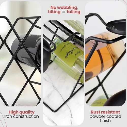 Miniatura 5 de Gusto Nostro Estantes de vino pequeños para 8 botellas y 4 vasos, estante de vino para encimera con soporte para vidrio, moderno estante de vino