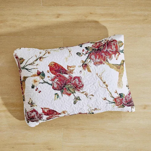 Miniatura 8 de Tache - Juego de colcha acolchada reversible con diseño floral rojo y blanco, diseño de colibríes dorados, color borgoña, marfil, antiguo, granja