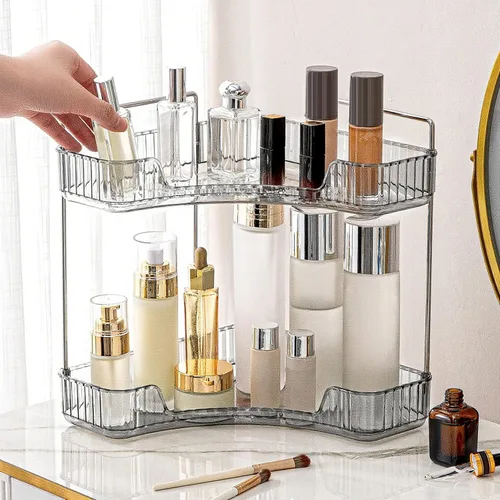 Miniatura 11 de INVSSENE Organizador esquinero para encimera de baño, bandejas organizadoras de tocador para mostrador, organizadores de maquillaje, bandeja de Azul