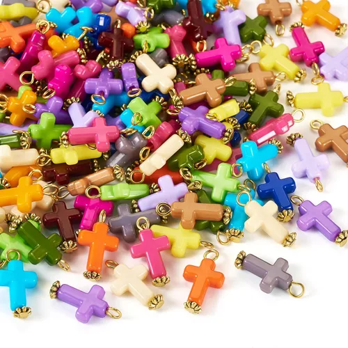 Miniatura 7 de Dijes de cruz para pulseras, colgantes de cruz de colores, dijes colgantes de cruz de religión para llavero de Pascua, manualidades, collares