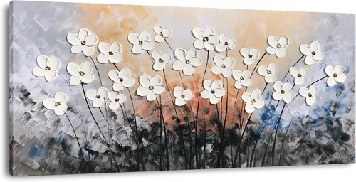 Miniatura 11 de Yihui Arts Pintura al óleo pintada a mano con flores texturizadas sobre lienzo, arte de pared floral blanco abstracto colorido para sala de estar