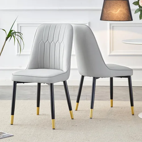 Miniatura 9 de Juego de 4 sillas de comedor, modernas patas de metal negro de cuero sintético para sala de estar, cocina, comedor