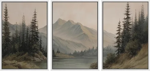 Miniatura 30 de SIGNWIN Lienzo enmarcado para pared, juego de arte tranquilo con reflejo de lago, acuarela, montaña y agua, ilustraciones modernas, arte abstracto