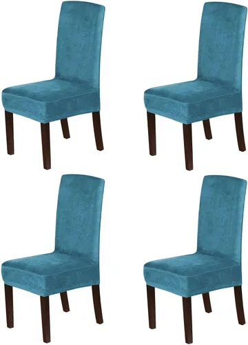 Miniatura 9 de Juego de 4 fundas de terciopelo para sillas de comedor, fundas para sillas de comedor con respaldo alto, protectores de silla de gamuza suaves