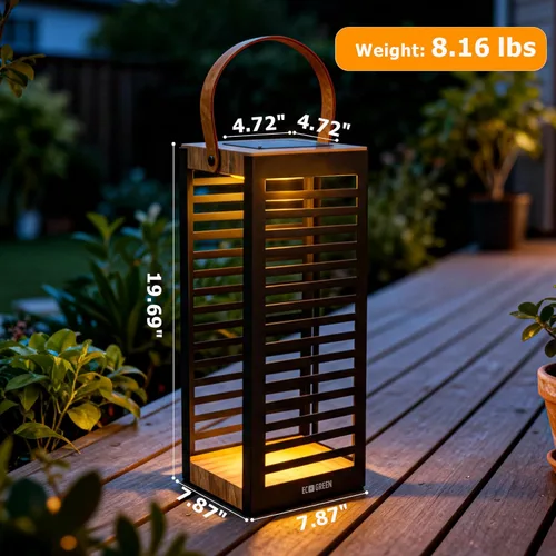 Miniatura 3 de Linterna solar con asa - Luz solar de metal para exteriores (7.87 × 19.69 pulgadas), impermeable y resistente al óxido, luz blanca cálida de Negro