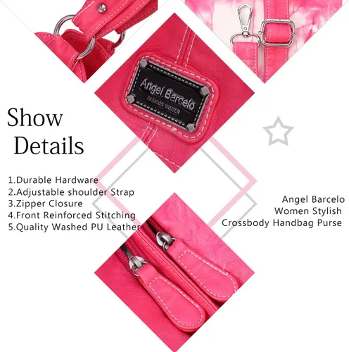 Miniatura 64 de Angel Barcelo - Bolsa de hombro amplia para mujer, diseño Hobo, cuero lavado