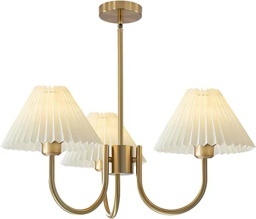 Miniatura 9 de KCO Lighting Lámpara Colgante Plisada Vintage de 3 Luces Araña de Techo con Pantallas de Lámpara Pequeña Araña de Tela Negra y Blanca para Sala