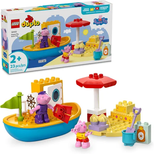 LEGO DUPLO Peppa Pig - Juguete de baño de viaje en barco, juego de aprendizaje de bloques de construcción para niños preescolares con 2 figuras de