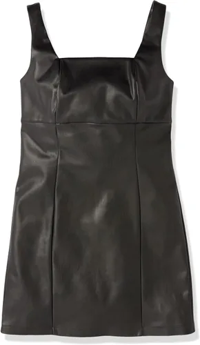 Miniatura 6 de The Drop Hank - Mini vestido de piel vegana con cuello cuadrado para mujer