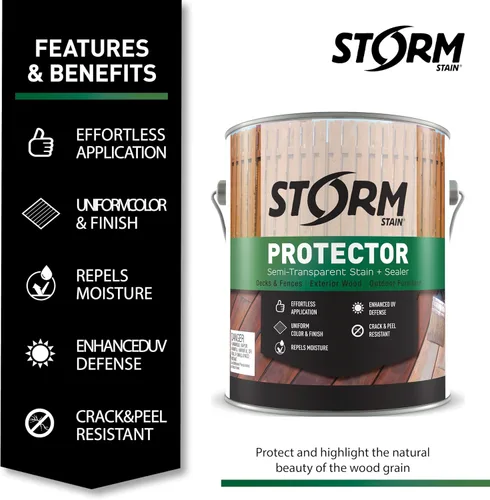 Miniatura 3 de Storm System Protector - Hickory, 1 galón, protege la madera exterior del agua y los rayos UV, revestimiento, tinte y sellador para cercas