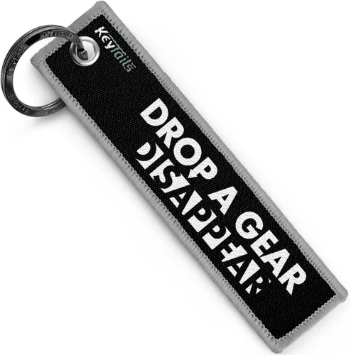 KEYTAILS Llaveros, Etiqueta de Llave de Calidad Premium para Motocicleta, Automóvil, Scooter, ATV, UTV [Drop A Gear & Disappear] Gris