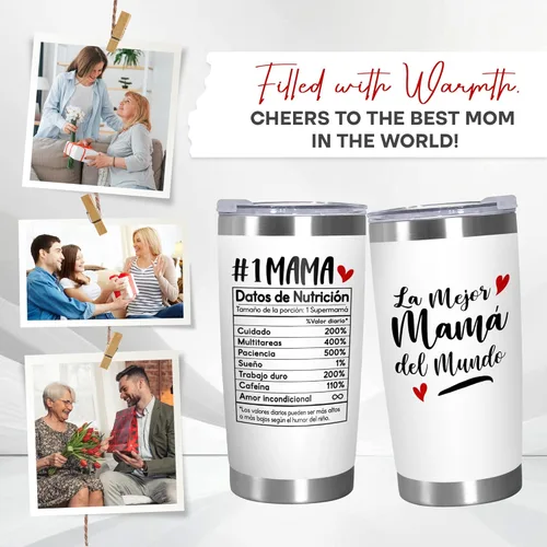 Miniatura 7 de TEEZWONDER Regalos de Navidad y cumpleaños para mamá de hija e hijo - Taza de acero inoxidable de 20 oz con tapa - Regalo de cumpleaños para mamá