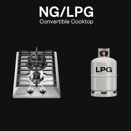 Miniatura 4 de Empava Cubierta de Estufa de Gas de 12 Pulgadas con 2 Quemadores Sellados Sabaf de Italia NG/LPG Convertible en Acero Inoxidable, 12 Pulgadas