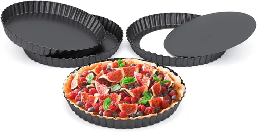 Miniatura 11 de Beasea Sartén para tartas de 10 pulgadas con parte inferior extraíble, sartén antiadherente para quiche con borde estriado, base suelta, bandeja
