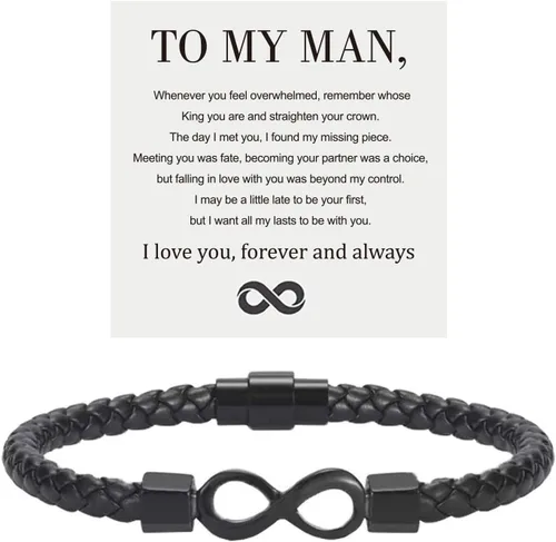Pulsera de cuero con texto en inglés "To My Man", regalo para marido de parte de WifeI Love You Forever and Always Pulseras para novio, aniversario,
