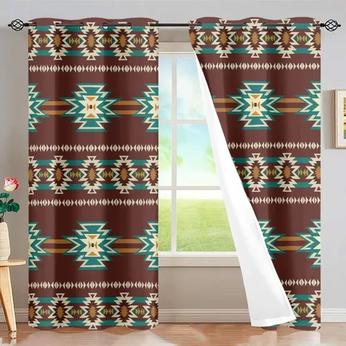 Miniatura 80 de Dreaweet African Tribal Blackout Curtains 63 Inch Long 2 Panels Set Bohemian Ethnic Geometric Grommet Top Thermal Insulated Curtains for Living Room