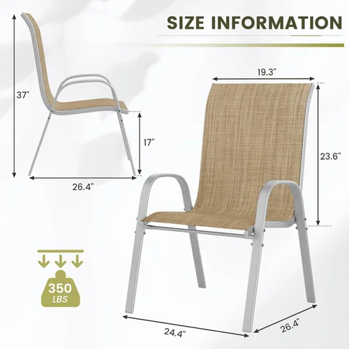 Miniatura 3 de UDPATIO Patio Chairs Set of 2, Stackable Silver Outdoor Dining Chairs with High Back, Breathable Textilene Fabric Outdoor Chair All Weather, for