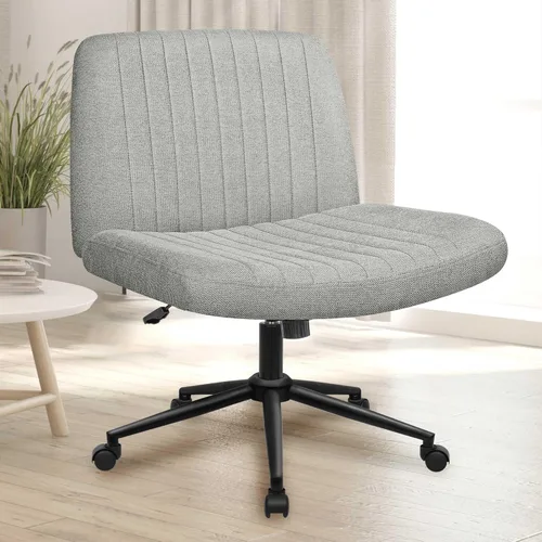 Miniatura 10 de NEO Chair Silla Criss Cross sin ruedas, sin brazos, con patas cruzadas, escritorio de oficina, silla ancha y cómoda de tocador para maquillaje, Beige