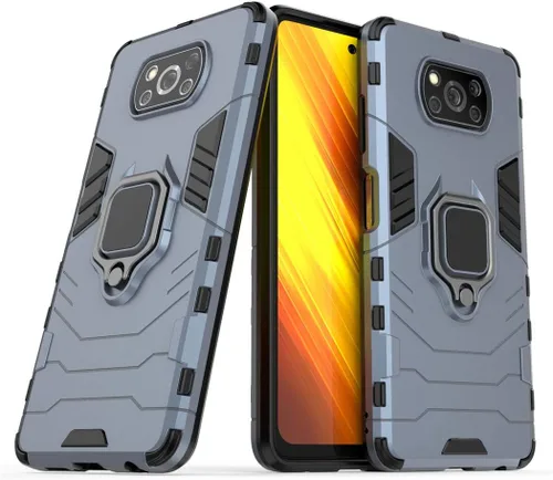 Miniatura 8 de Compatible con Xiaomi Poco X3, Mi Poco X3 NFC, soporte de agarre de anillo de metal, parachoques duro a prueba de golpes
