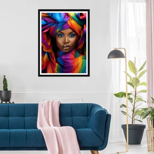 Miniatura 3 de SKRYUIE Kit de pintura de diamante 5D para mujer africana, arte de diamantes para bricolaje, afroamericano, taladro redondo completo, bordado