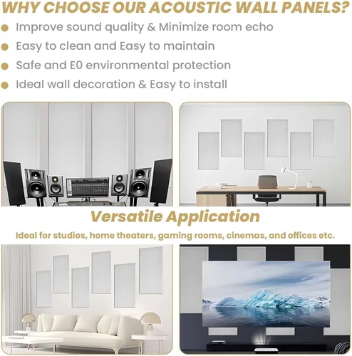 Miniatura 6 de 6 piezas de paneles acústicos, paneles de pared insonorizados grandes, paneles de absorción de sonido de fibra de vidrio profesional, paneles de Gris