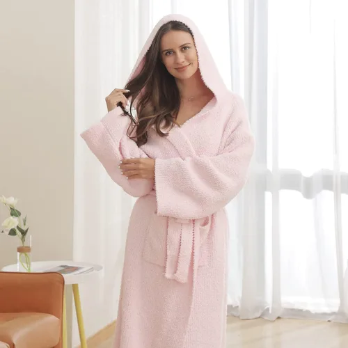 Miniatura 2 de DOOWELL Bata de baño de punto ligera y absorbente para mujer, bata de baño suave con bolsillos
