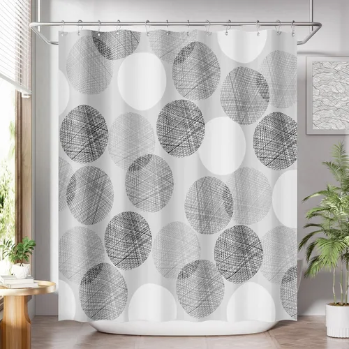 Miniatura 12 de AmazerBath Cortina de ducha azul, juegos de cortinas de ducha geométricas de tela con 12 ganchos para cortina de ducha, cortinas de ducha de Rayas