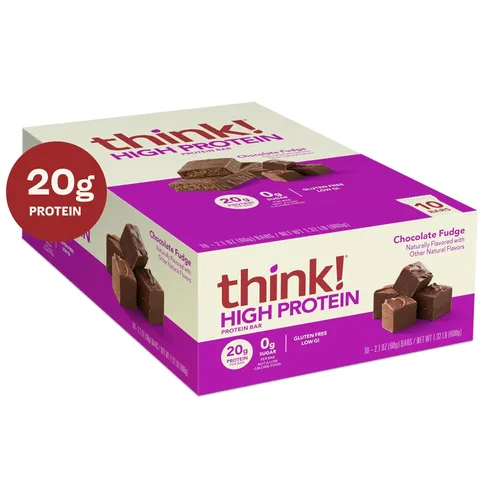 Miniatura 6 de Think! (thinkThin) Barras ricas en proteína de 20 gramos – Chocolate fundido, 0 gramos de azúcar, sin edulcorantes artificiales, sin gluten, sin