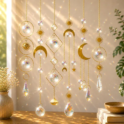 Miniatura 14 de ilclviz Atrapasoles de Cristal Colgante con Colgante de Prisma y Cadena - Ornamento con Bolas de Cristal para Ventana, 6 Piezas Plata B
