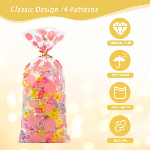 Miniatura 4 de COQOFA 100 bolsas de celofán de celofán de 5 x 11 pulgadas, bolsas de regalo de fiesta, bolsas de galletas de caramelo rosa, bolsas de plástico Oro