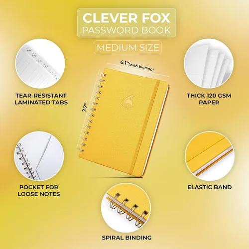 Miniatura 2 de Clever Fox Libro de Contraseñas en Espiral – Organizador de Direcciones de Internet y Contraseñas con Pestañas Alfabéticas Laminadas – Diario