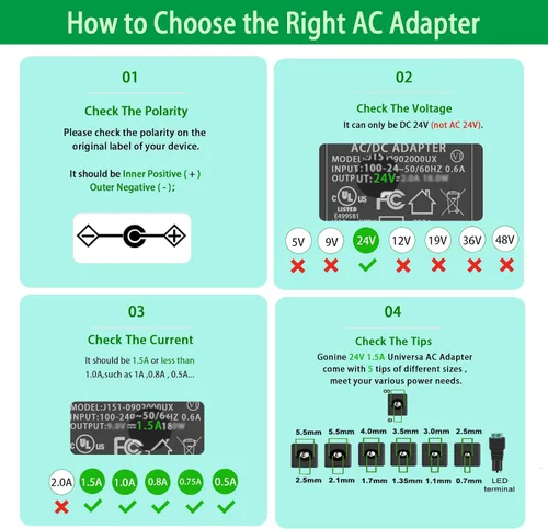 Miniatura 4 de Fuente de alimentación de 24 V 1.5 A, cable de alimentación CC 24 V, para tira de luz LED de 24 V CC difusor de aceite esencial de 24 voltios, CA