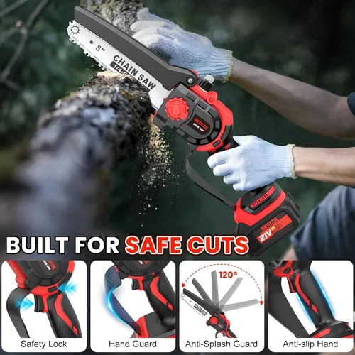 Miniatura 9 de Sierras de poste eléctricas inalámbricas 2 en 1 para poda de árboles, mini motosierra de 8 pulgadas con poste de extensión de 6.6 pies, 21 V, 4.0 Ah