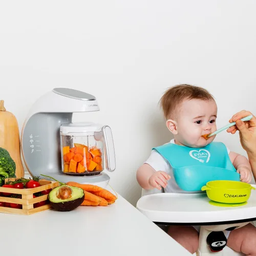 Miniatura 3 de Taza y cuchilla de repuesto con cesta de vapor para máquina de alimentos EVLA'S Baby - Blanco