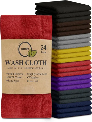 Miniatura 13 de Paquete de 24 paños 100 % algodón (12 x 12 pulgadas), suaves, altamente absorbentes, toallas para la cara, paños de lavado para la cara, hilado