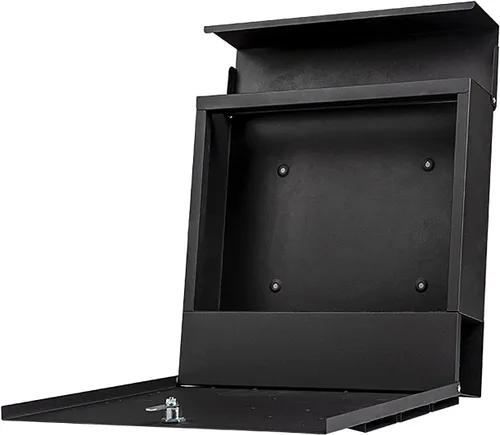 Miniatura 7 de Buzón de pared impermeable y resistente al óxido de gran capacidad con soporte para revistas de periódicos, buzón colgante seguro de acero Negro