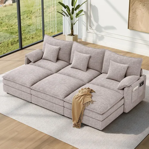 Miniatura 53 de Vesgantti 2 Piece Loveseat & 3 Seater Sofa Set, Modular Cloud Couch, Beige