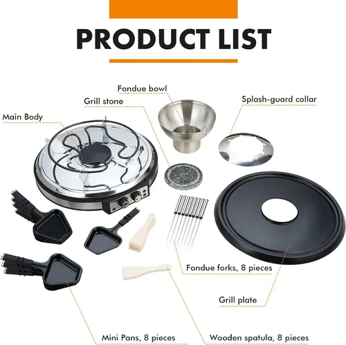 Miniatura 6 de GIVENEU Juego de olla de fondue eléctrica con parrilla para barbacoa, olla de fondue de 600ml con 8 tenedores y raclette eléctrica, termostatos