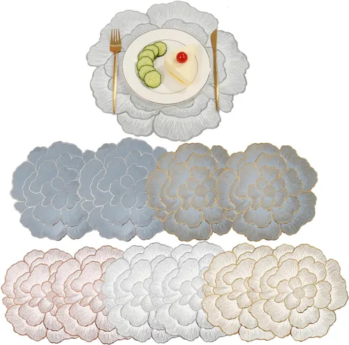 Miniatura 9 de 6 manteles individuales redondos florales de vinilo metálico brillante, resistentes al calor, reutilizables, para decoración de bodas, fiestas