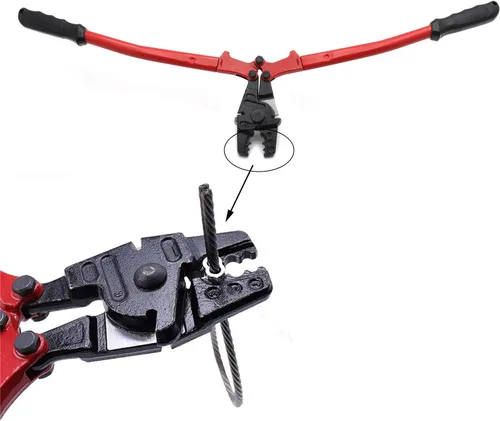 Miniatura 3 de Herramienta de prensado de estampación de swager de mano de 14" para cable de cuerda de alambre 1/16" 3/32" 1/8" [P/N: ET-TOOL030-14-RED]