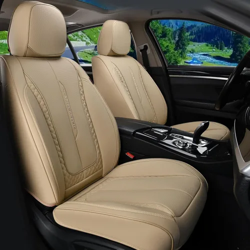 Miniatura 13 de Coverado Juego completo de fundas de asiento de automóvil, fundas rojas para asientos delanteros y traseros, de piel de napa impermeable, cojín