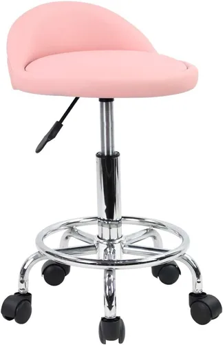 Miniatura 9 de KKTONER Taburete rodante redondo de cuero sintético con reposapiés, altura ajustable, giratoria, trabajo, spa, silla de tareas con ruedas (negro)