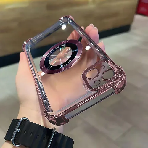Miniatura 4 de Funda magnética transparente para iPhone 14 Plus, lujo brillante en las cuatro esquinas, protección de grado militar a prueba de golpes con Púrpura