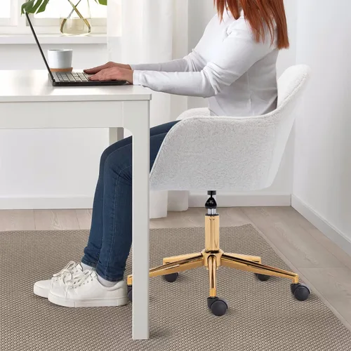 Miniatura 5 de Silla de tocador de piel sintética para oficina en casa con respaldo, altura de maquillaje rodante, color blanco con ruedas, escritorio mullido