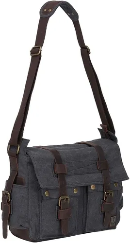 Miniatura 8 de morral de cuero y lona para computadora portátil + morral de lona para cámara Dslr Slr