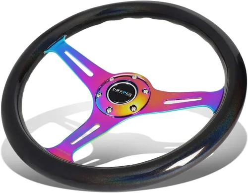 Miniatura 2 de NRG Innovations ST-015MC-CN - Volante de madera brillante de camaleón de 13.780 in + llavero LED linterna