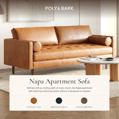 Miniatura 3 de POLY & BARK Napa - Sofá de cuero de 72 pulgadas, piel de anilina curtida italiana de grano completo, comodidad de plumón, marco de madera maciza
